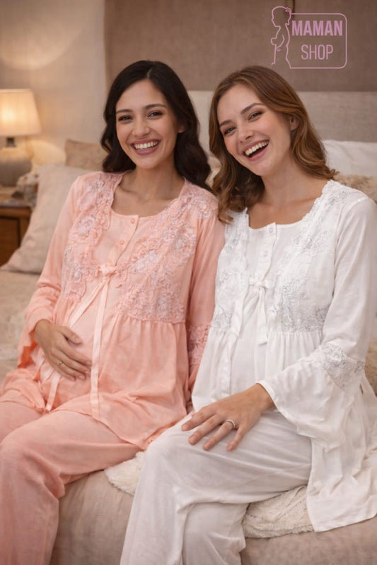 Ensemble Élégance Maternité – Pyjama Chic Grossesse & Allaitement